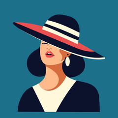 Abstract portrait of a woman in a hat. Illustration in a minimalist style for posters, covers. Vector