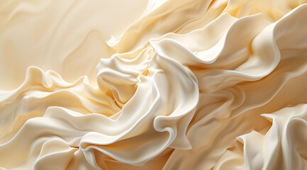on a beige background there is whipped cream in - obrazy, fototapety, plakaty