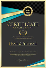 Certificate with golden seal and colorful design border 