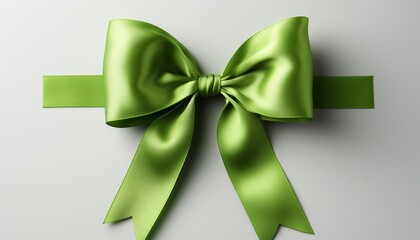 Elegant green silk gift bow isolated on white background with copy space, gift wrapping mood
