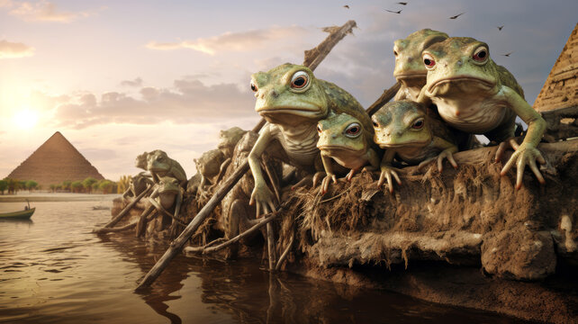 Plague of frogs in Egypt at the time of Moses when God freed His people Generative AI Illustration