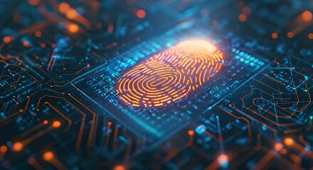 Digital fingerprint identification system. Biometrics security key sensor, futuristic technology concept. - Powered by Adobe