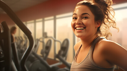 A sporty lady radiates joy as she poses confidently against a wall, her smiling face and stylish clothing capturing the essence of her vibrant personality
