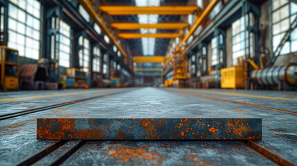 Railroad tracks in the warehouse of a metallurgical plant - obrazy, fototapety, plakaty