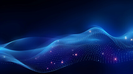 Abstract blue background with interweaving of colored dots and lines, Wave of dots and weave lines. Abstract background. Network connection structure. 