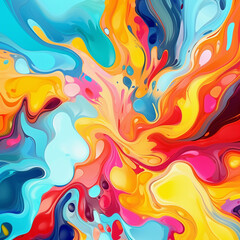 Abstract background of Liquid ink stain fluid colorful. Splash cloud waves of rainbow colors stain on a vibrant background 