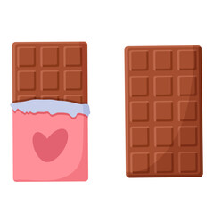 simple vector chocolate in packaging with a heart and chocolate without packaging. flat illustration. cute milk chocolate 