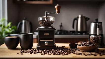 manual coffee grinder in the kitchen on the table

 - obrazy, fototapety, plakaty