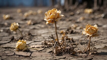withered flowers in dry land
