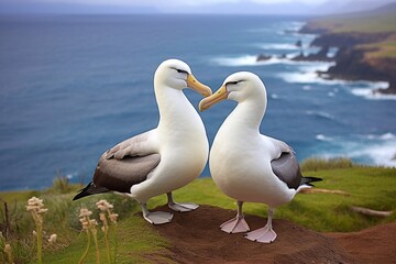 albatross pair - maybe, courting or squabbling - obrazy, fototapety, plakaty