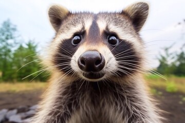 Portrait of a cute funny raccoon, close-up



