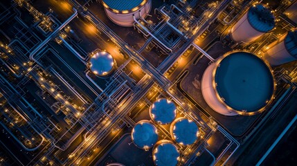 Top view storage tank farm at night. Generative Ai