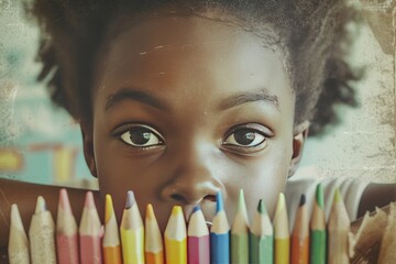 little girl draws with colored pencils expressing creativity through art