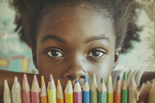 little girl draws with colored pencils expressing creativity through art