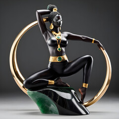 The sculpture I witnessed was truly captivating; it portrayed a full-bodied Ethiopian woman executing an intricate and demanding yoga pose with grace and elegance. The sculpture was crafted using a st - obrazy, fototapety, plakaty