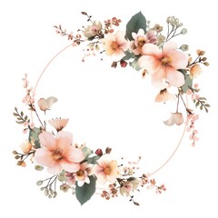 Naklejka premium minimalist circle frame with flat modern flowers bouquet, isolated on a white background