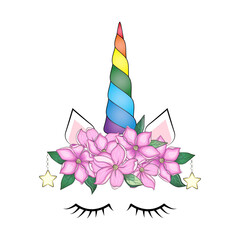 Cute unicorn head with flower crown