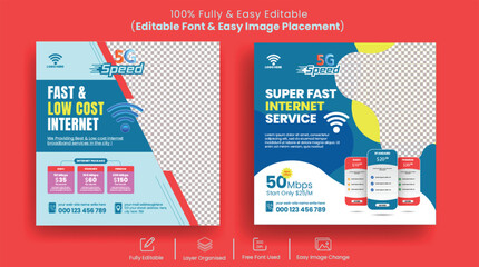 set of Promotional social media post banner ad for Broadband internet service and wifi Network connection website banner, flyer or poster template