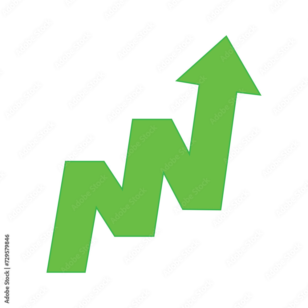 Wall mural Growing business green arrow with bar chart, Profit arow. Business concept, growing chart. Concept of sales symbol icon with arrow moving up. Vector illustration. Eps file 145.