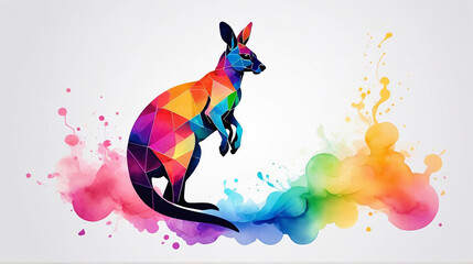 Minimalist Neon Line Kangaroo Logo with Geometric Design, Vibrant Smoke Effects White Background with t-shirt design ai art