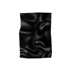 Black latex fabric with smooth wrinkles and waves texture, 3D satin cloth vector illustration