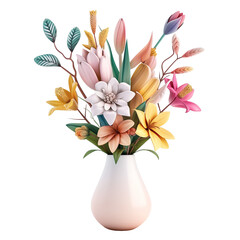 3D Rendering bouquet of flower isolated on transparent background. 3d render cartoon style