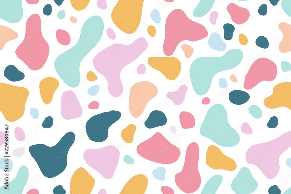 Poster minimalistic blob pattern against a pastel-colored background.