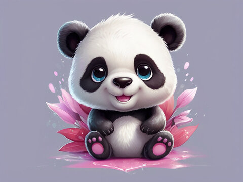 A detailed illustration of a paint of a cute colorful baby panda