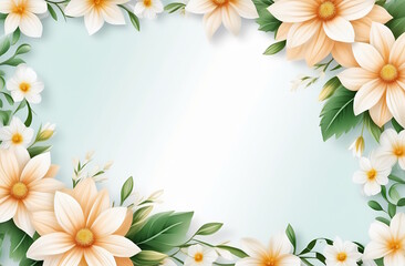 Pastel-colored flowers in the form of a frame on a white background with a place for an inscription. Design for wall paintings, wallpapers, postcards