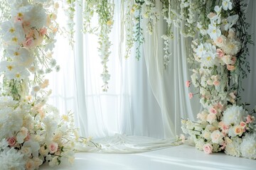 Aesthetic Minimalist Wedding Backdrop with Elegant Flower Decoration in Pastel Tones