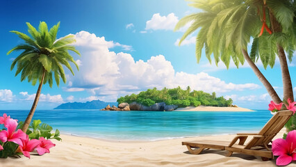 Obraz premium tropical paradise beach with white sand and coco palms travel tourism wide panorama background concept 