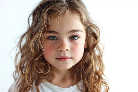 Trendy and adorable young girl model on a white background, photographed in high definition, showcasing a perfect fusion of cuteness and stylish presence.