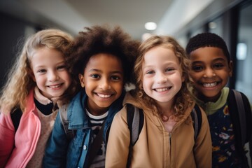 Group portrait of diverse children in elementary school