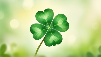 Four leaf green clover for good luck on St. Patrick's Day, bright green background, festive spring concept, st. patrick's clover symbol