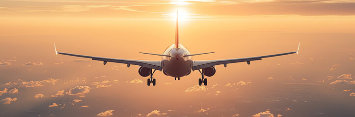 Fototapeta na wymiar sunset airplane, AI generated