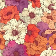 Minimalist flower patterns on a seamless floral background with vintage hues.