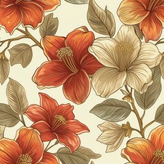 Fototapeta premium Seamless floral background with vintage colors, featuring minimalist flower patterns.