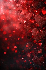St. Valentine's Day red bokeh background. Postcard with hearts.