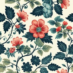 Seamless floral background with vintage colors, featuring minimalist flower patterns.