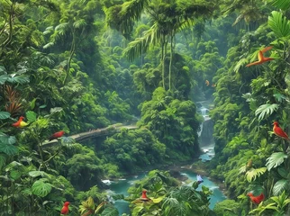 Zelfklevend Fotobehang waterfall in the tropical forest background landscape © irvan