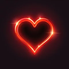 Fotobehang Orange heart neon light on black background. AI Generated  © Serhii