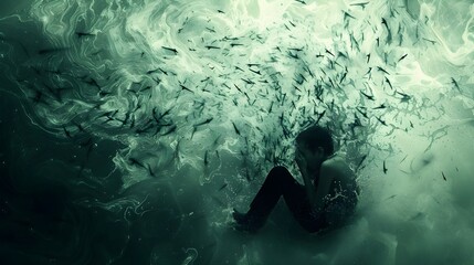 Drowning in Worries: Visualizing the Emotional Weight of Anxiety Disorders - obrazy, fototapety, plakaty