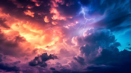 Papier Peint photo autocollant Violet Anxiety Storm: Turbulent Sky with Lightning, Depicting Unpredictable Episodes