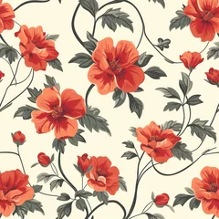 Tuinposter Seamless red floral background with seamless patterns and vintage color © Matthew