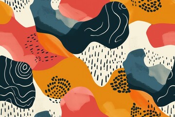 Seamless background with abstract shapes and organic patterns, bold colors, dynamic lines and asymmetric designs.