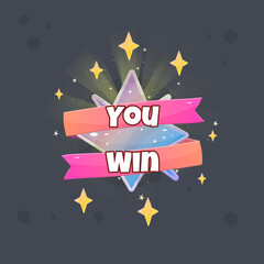 You Win Badge Cute Kawaii Star Eight Pointed Magic Glossy Icon Vector Isolated