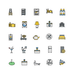 hotel icon set. filled color icon collection. Containing icons