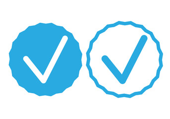 Icono azul de casilla azul de verificación. - obrazy, fototapety, plakaty