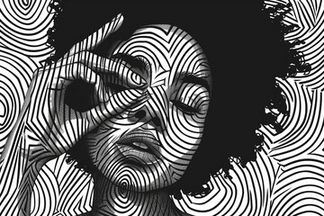 Ethereal Coils: A Black and White Journey Through Afro Patterns - obrazy, fototapety, plakaty