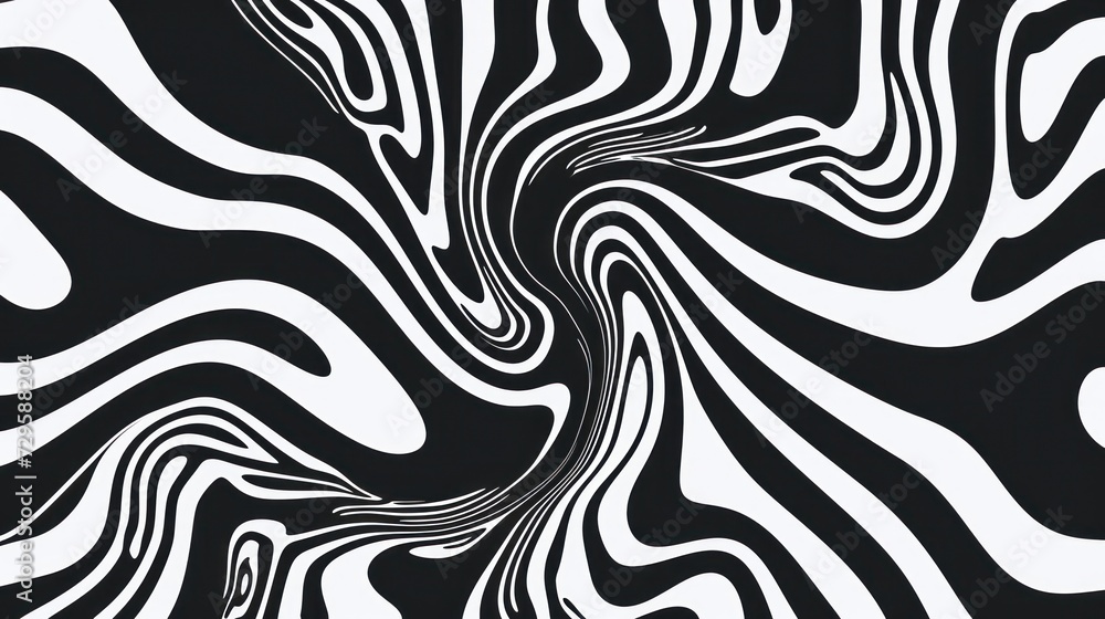 Wall mural a black and white 2d contour showcases waves, swirls, and twisted patterns in a trendy retro psyched